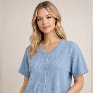 Blue Button-Up Knit Top